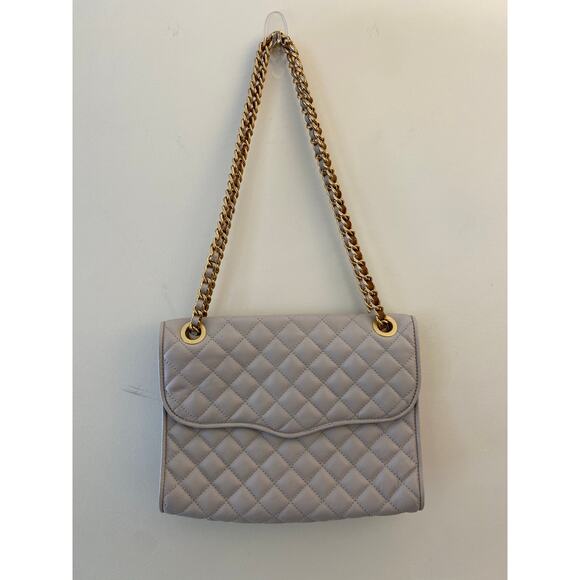 Rebecca Minkoff Crossbody Purse Bag Gray Beige Velvet Chain Quilted Affair Work - Picture 1 of 12